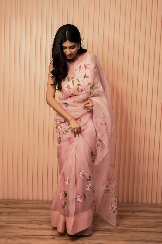 Celebrating the Artistry of Hand-Painted Organza Sarees