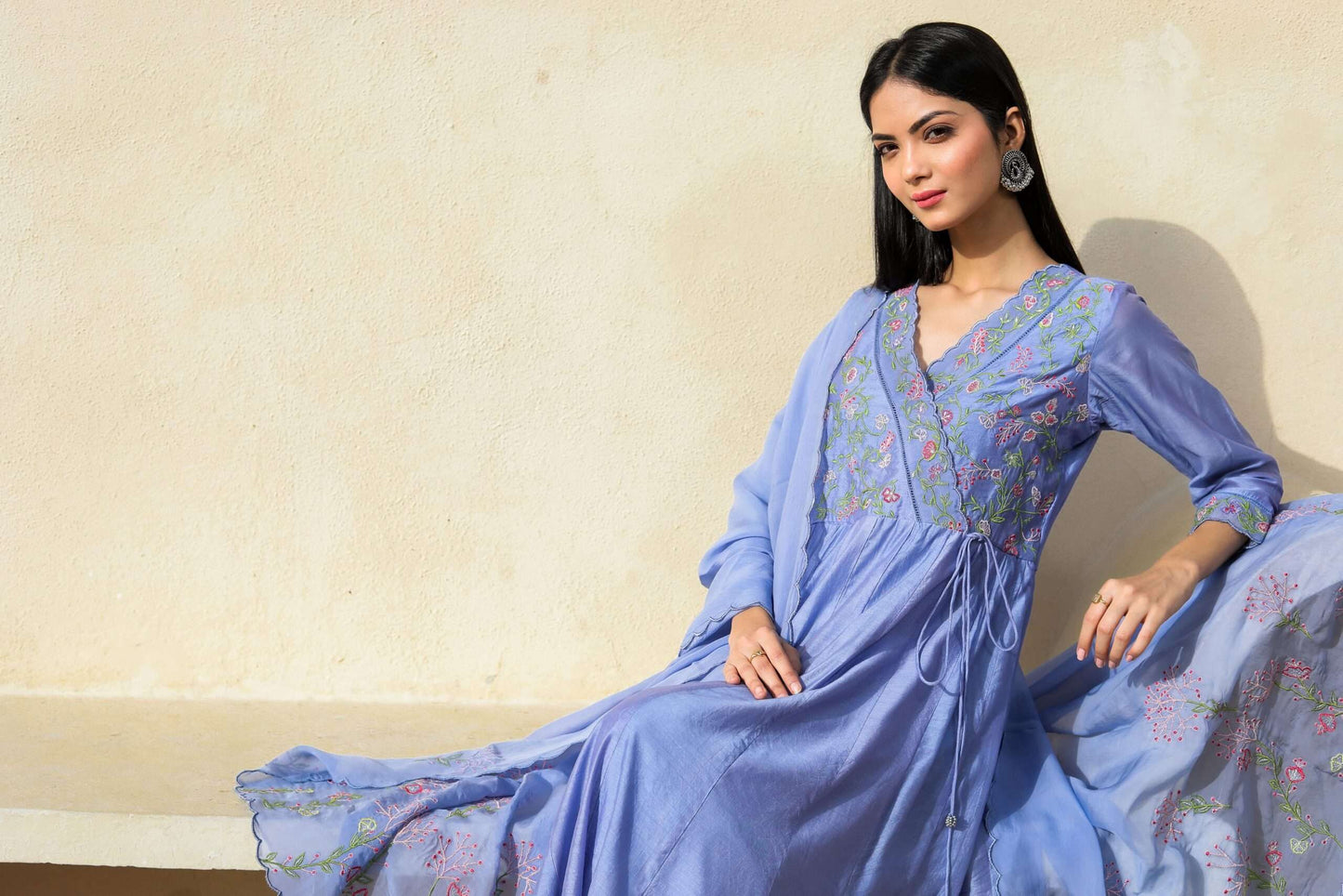 CORNFLOWER BLUE ANARKALI SET OF 3