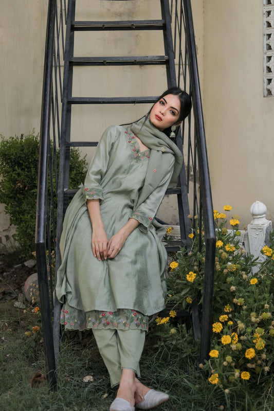 OLIVE GREEN ANARKALI SET OF 3