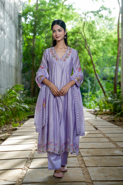 Serene Lilac Hand Embroidered Kurta Set of 3