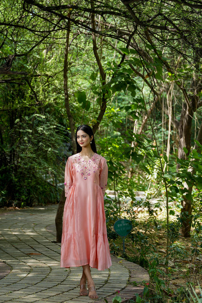 Peachy Dream Hand Embroidered Dress