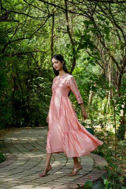 Peachy Dream Hand Embroidered Dress