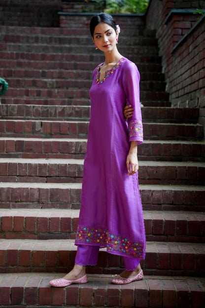 Purple Ensemble Embroidered Kurta Set of 3