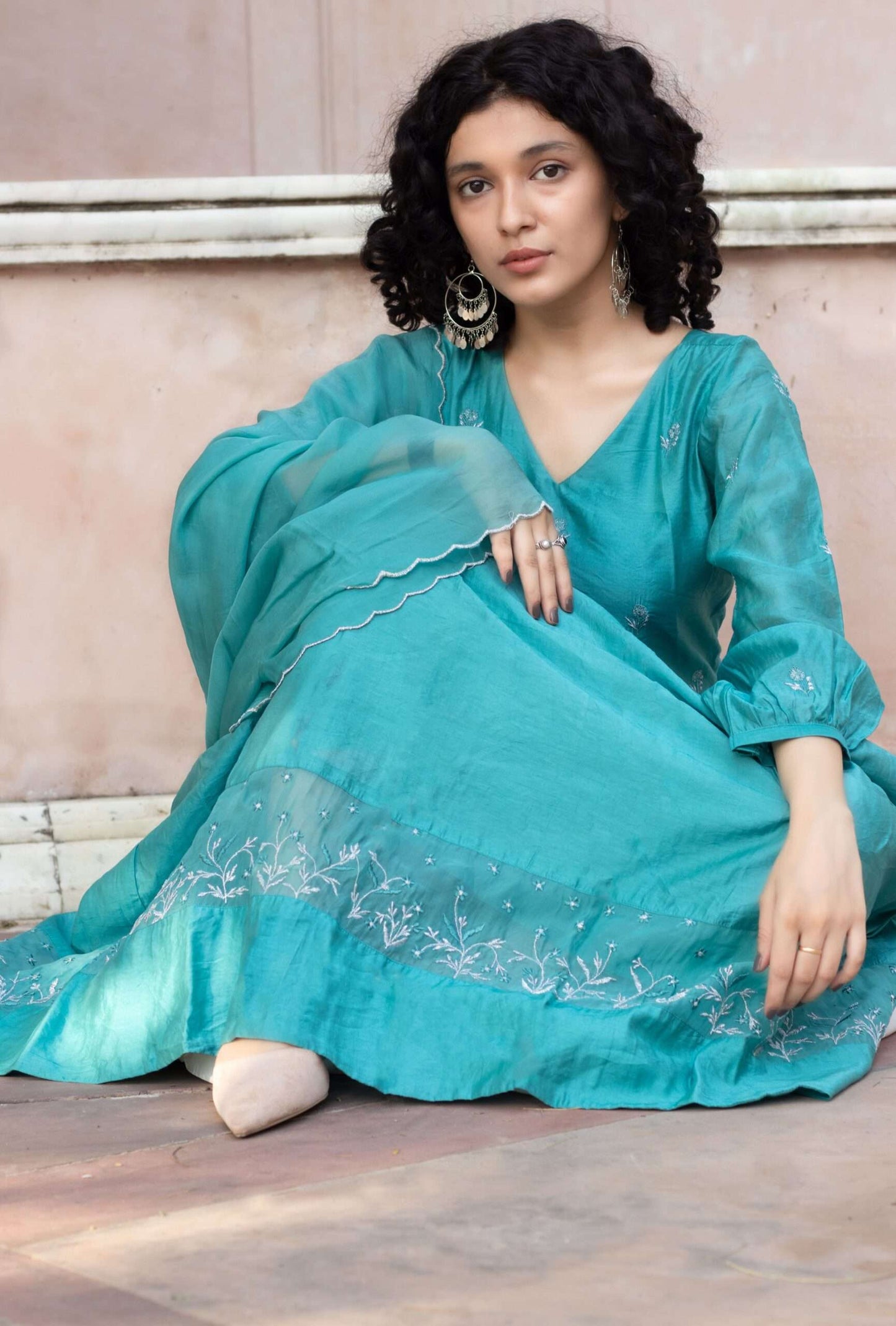 TEAL EMBROIDERED KURTA SET OF 2