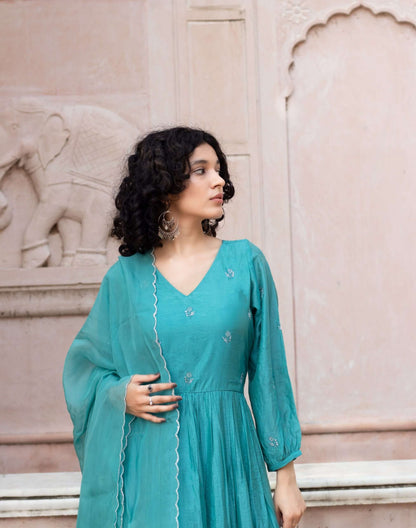 TEAL EMBROIDERED KURTA SET OF 2