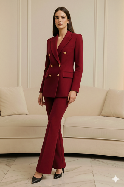 Cherry Red Double-Breasted Power Suit