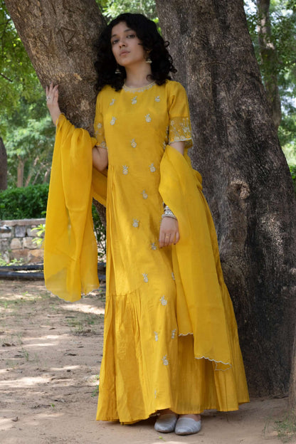 MUSTARD EMBROIDERED KURTA SET OF 2