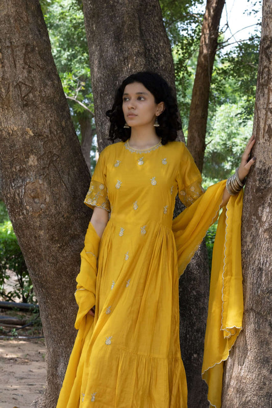 MUSTARD EMBROIDERED KURTA SET OF 2