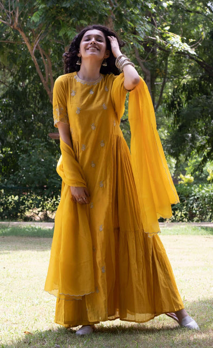 MUSTARD EMBROIDERED KURTA SET OF 2