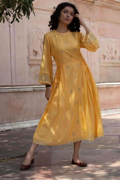 PASTEL YELLOW EMBROIDERED DRESS