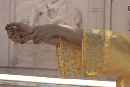 PASTEL YELLOW EMBROIDERED DRESS