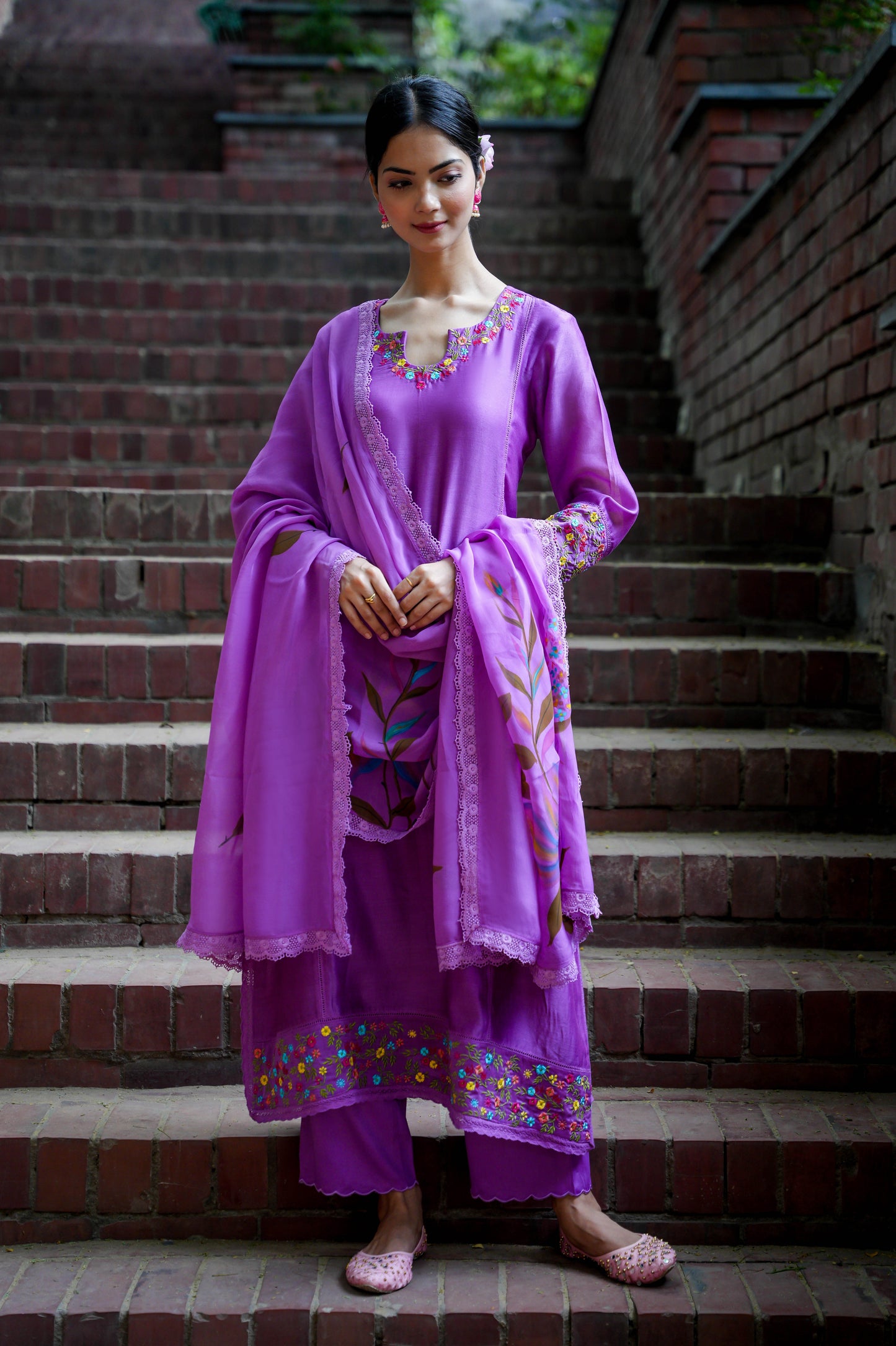 Purple Ensemble Embroidered Kurta Set of 3