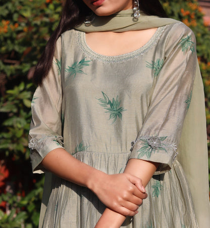 SAGE GREEN HANDPAINTED KURTA SET OF 3