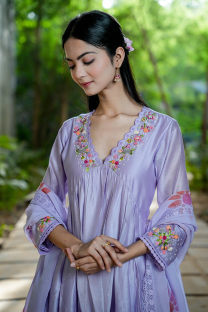 Serene Lilac Hand Embroidered Kurta Set of 3