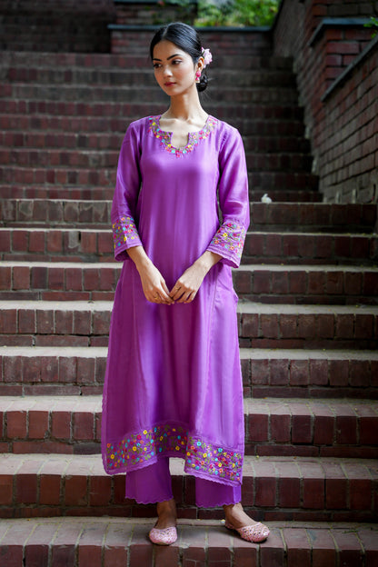 Purple Ensemble Embroidered Kurta Set of 3