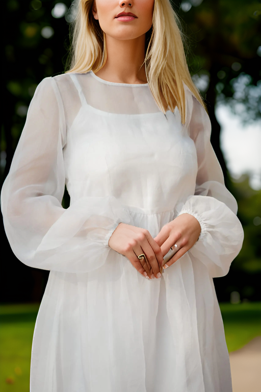 White Silk Organza Dress With Slip