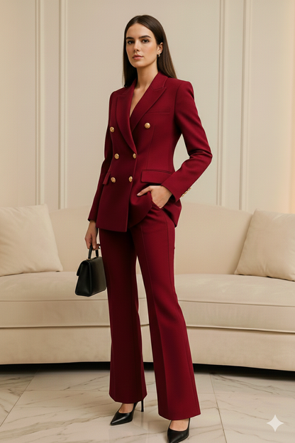 Cherry Red Double-Breasted Power Suit