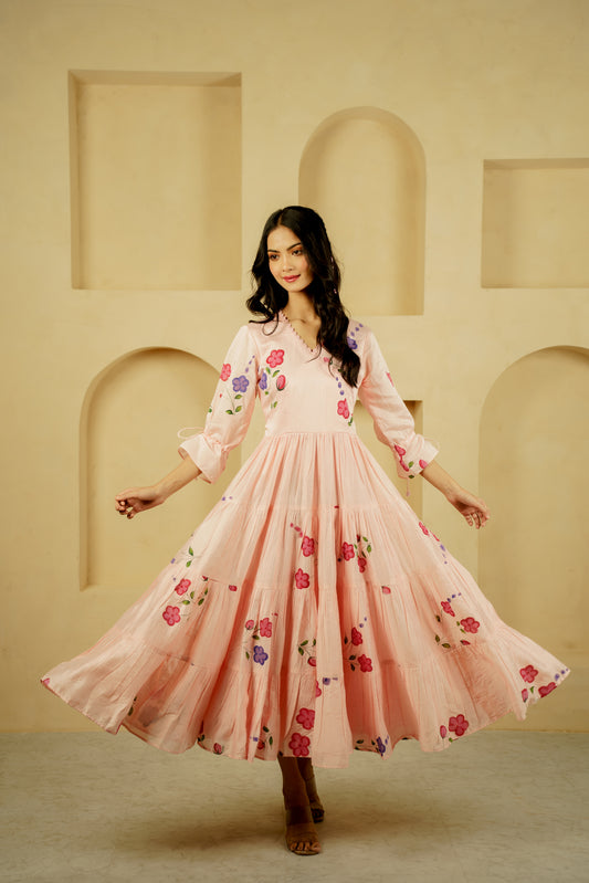 Pink Floral Cascade Elegance Dress