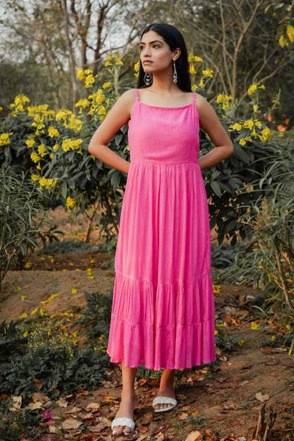 Pink Crinkled Cotton Dress