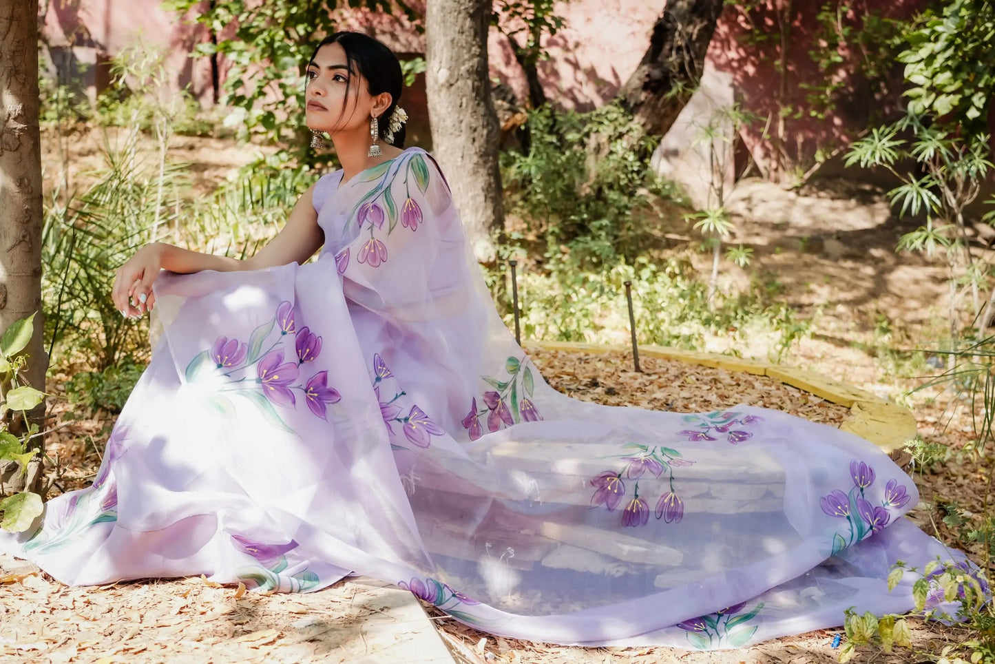 Lavender Haze (Handpainted Organza Saree)