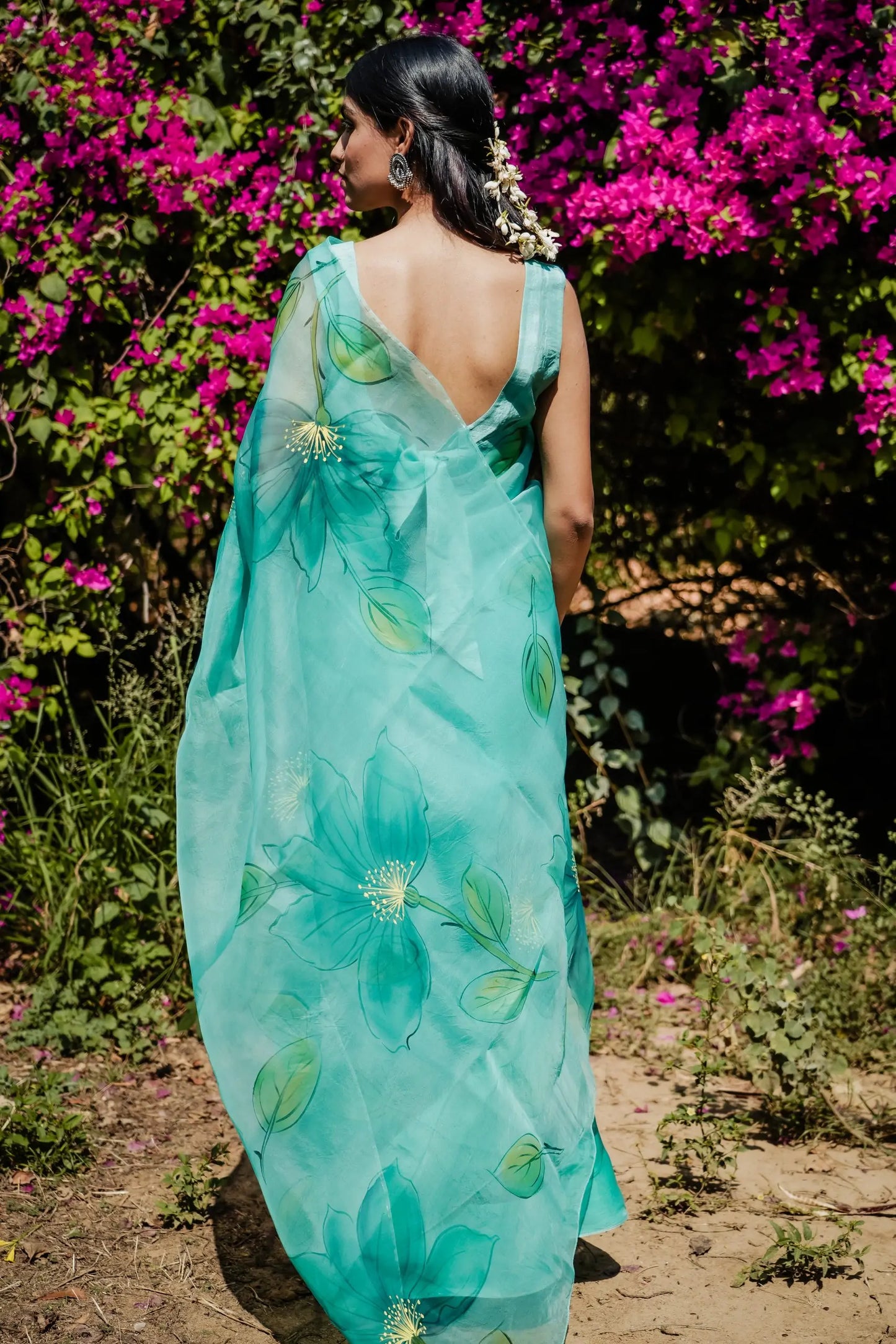 Aqua Mist (Handpainted Organza Saree)