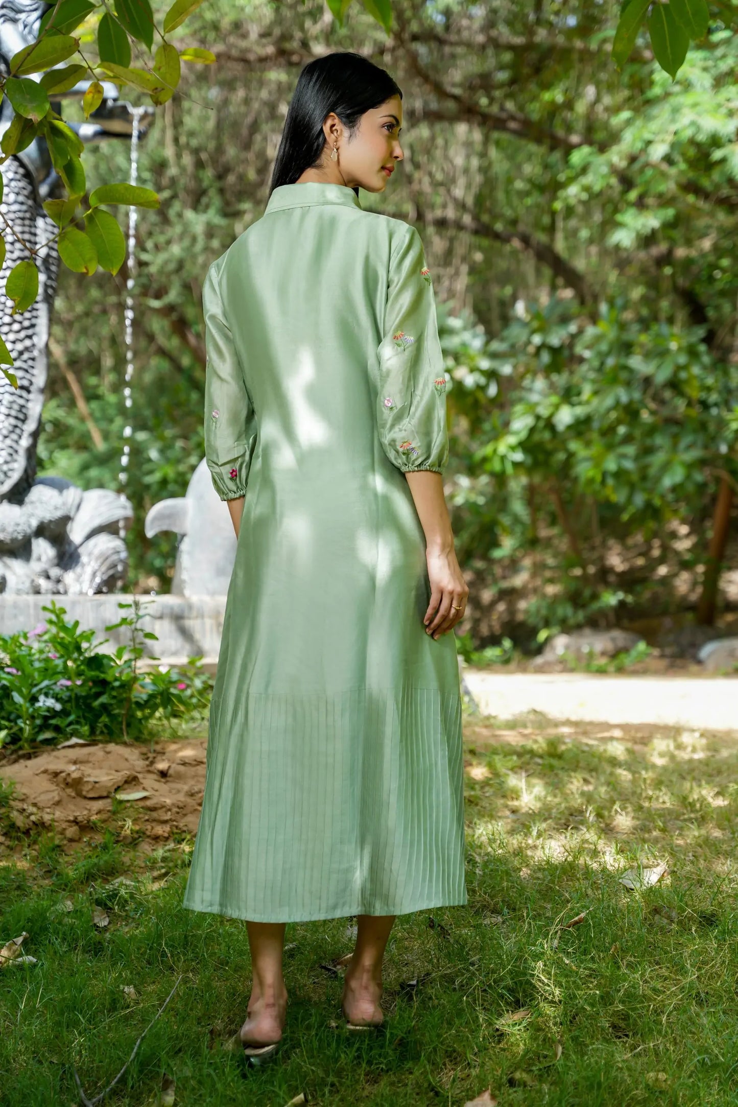 Green Opulance Embroidered Shirt Dress