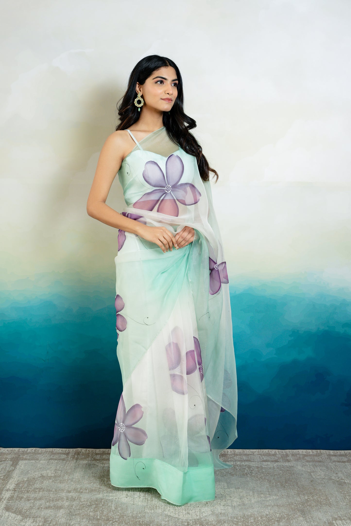 UNS Handpainted Ombré Organza Saree