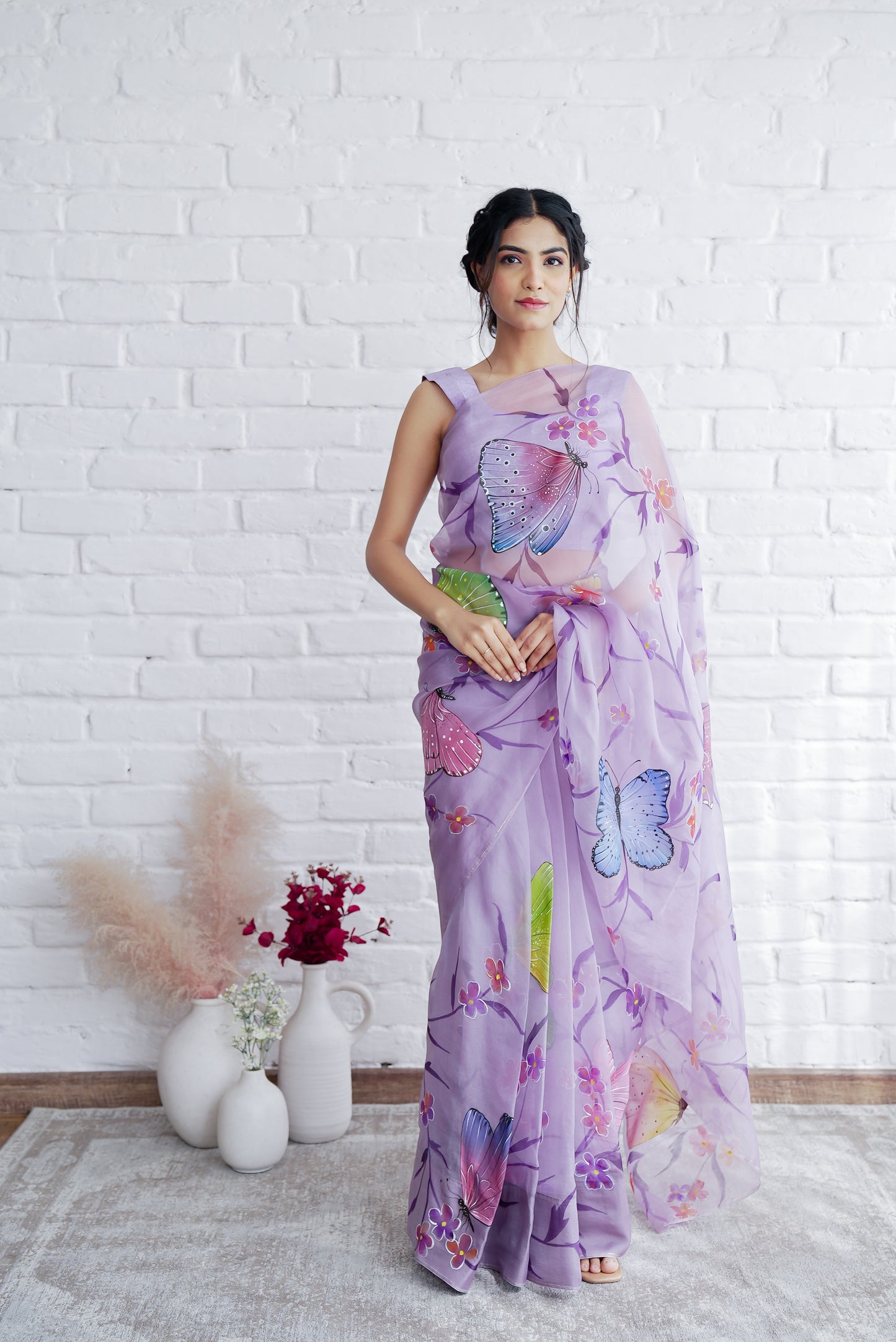 Aqidat Handpainted Organza Saree