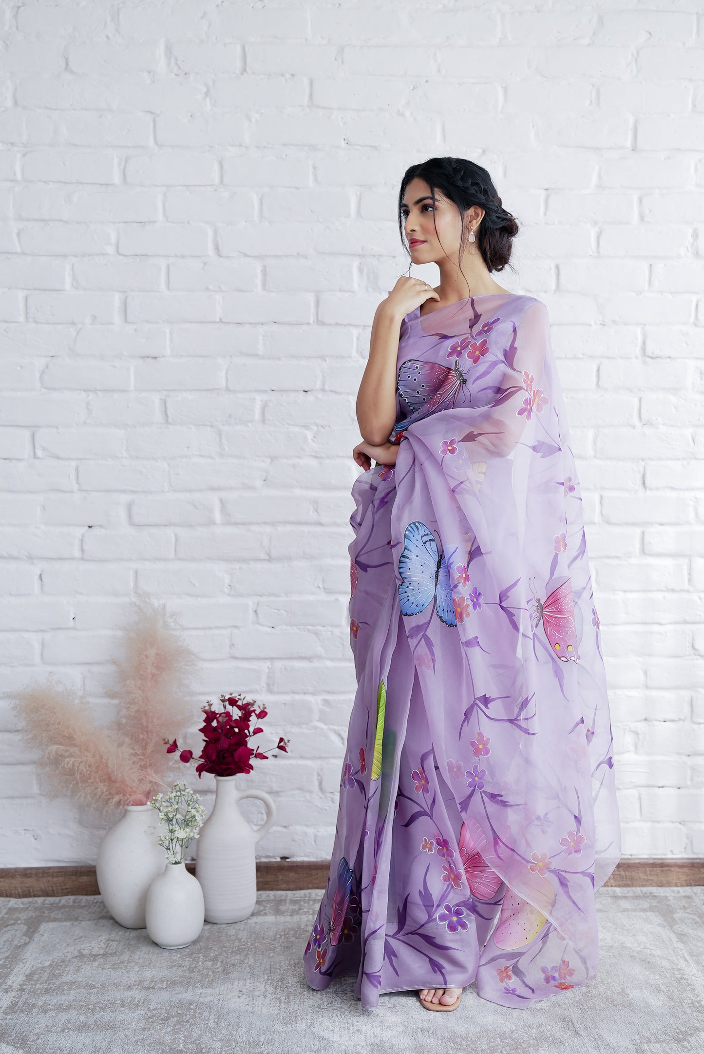 Aqidat Handpainted Organza Saree