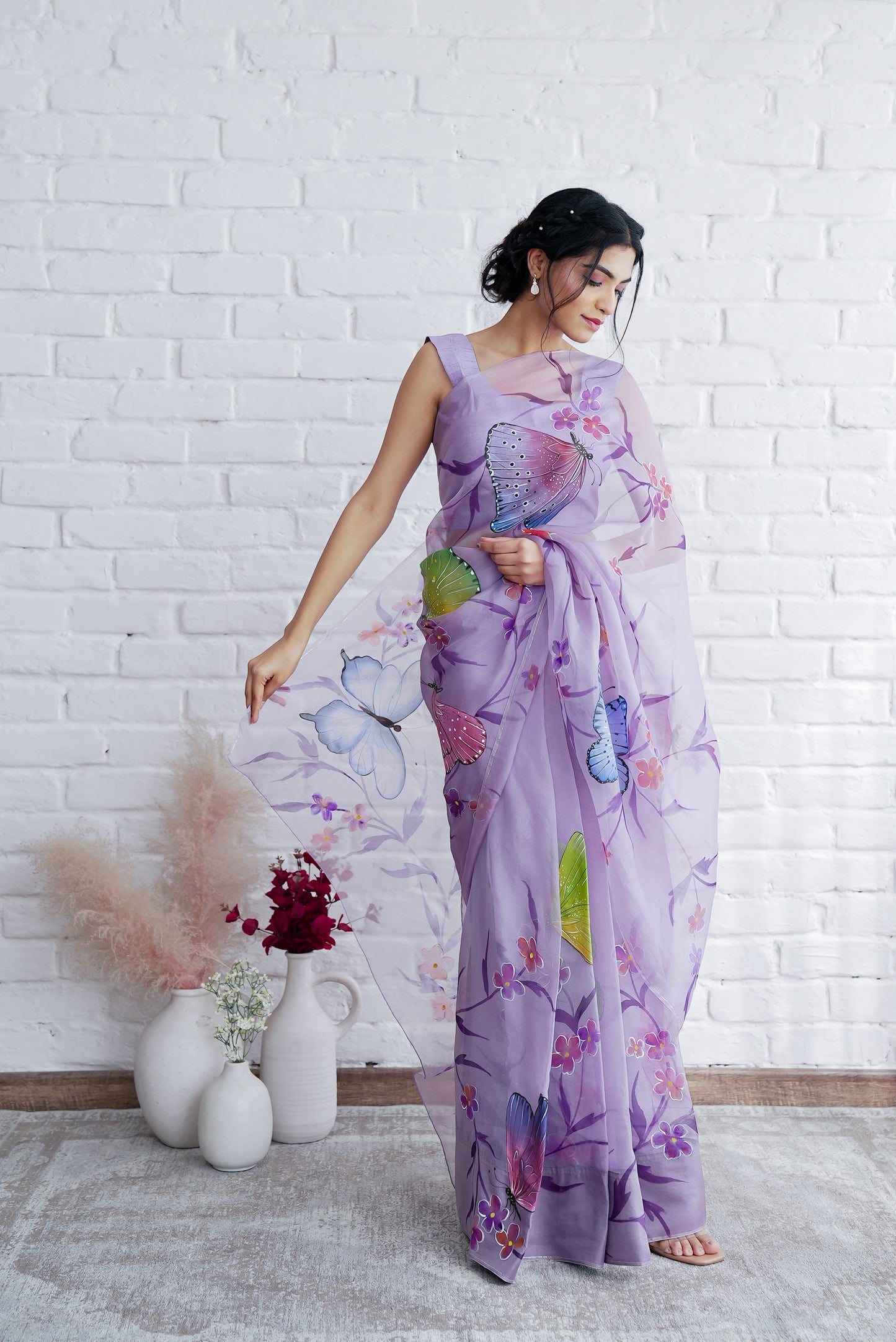 Aqidat Handpainted Organza Saree