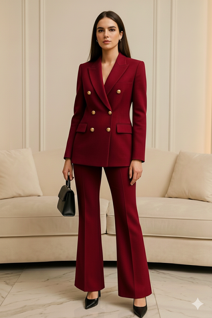 Cherry Red Double-Breasted Power Suit