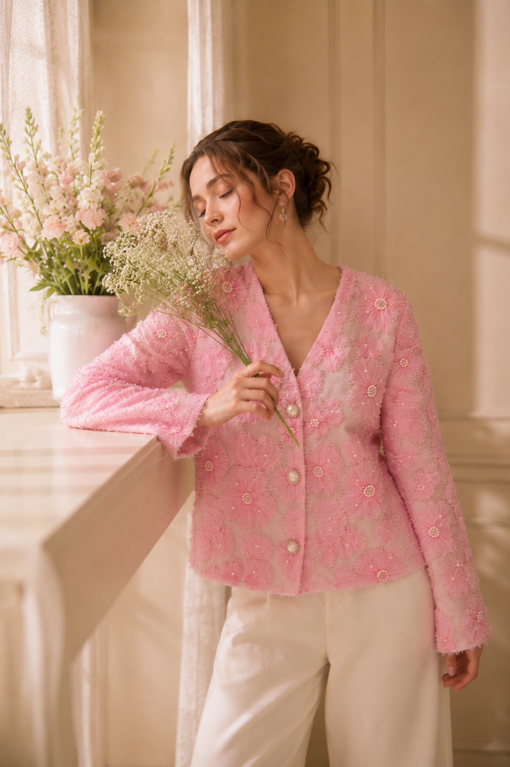 Petal Blush Embroidered Jacket