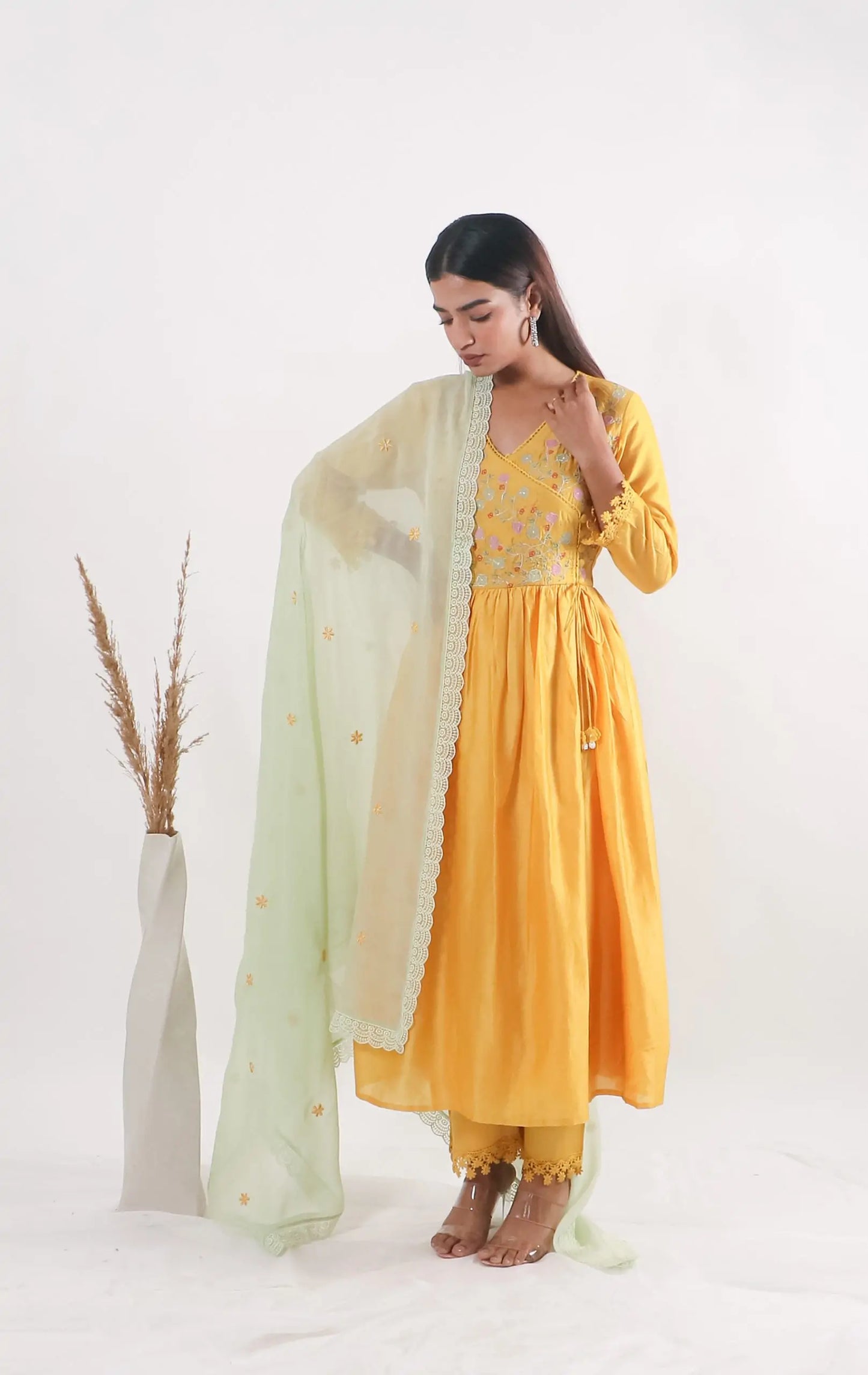 Mango Kulfi Embroidered Angrakha Set of 3