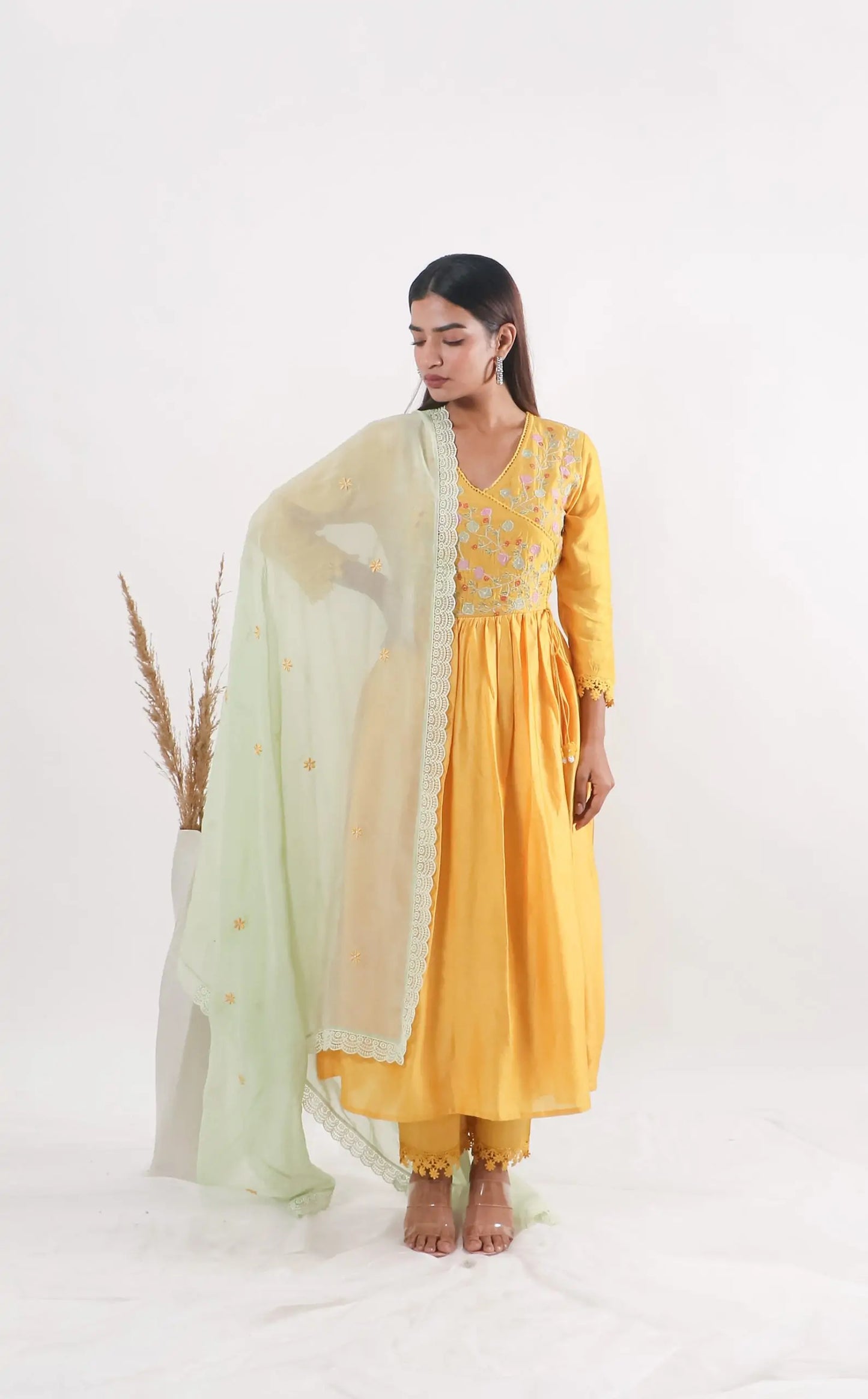 Mango Kulfi Embroidered Angrakha Set of 3