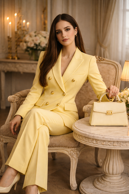 Champagne Yellow Double Breasted Power Suit