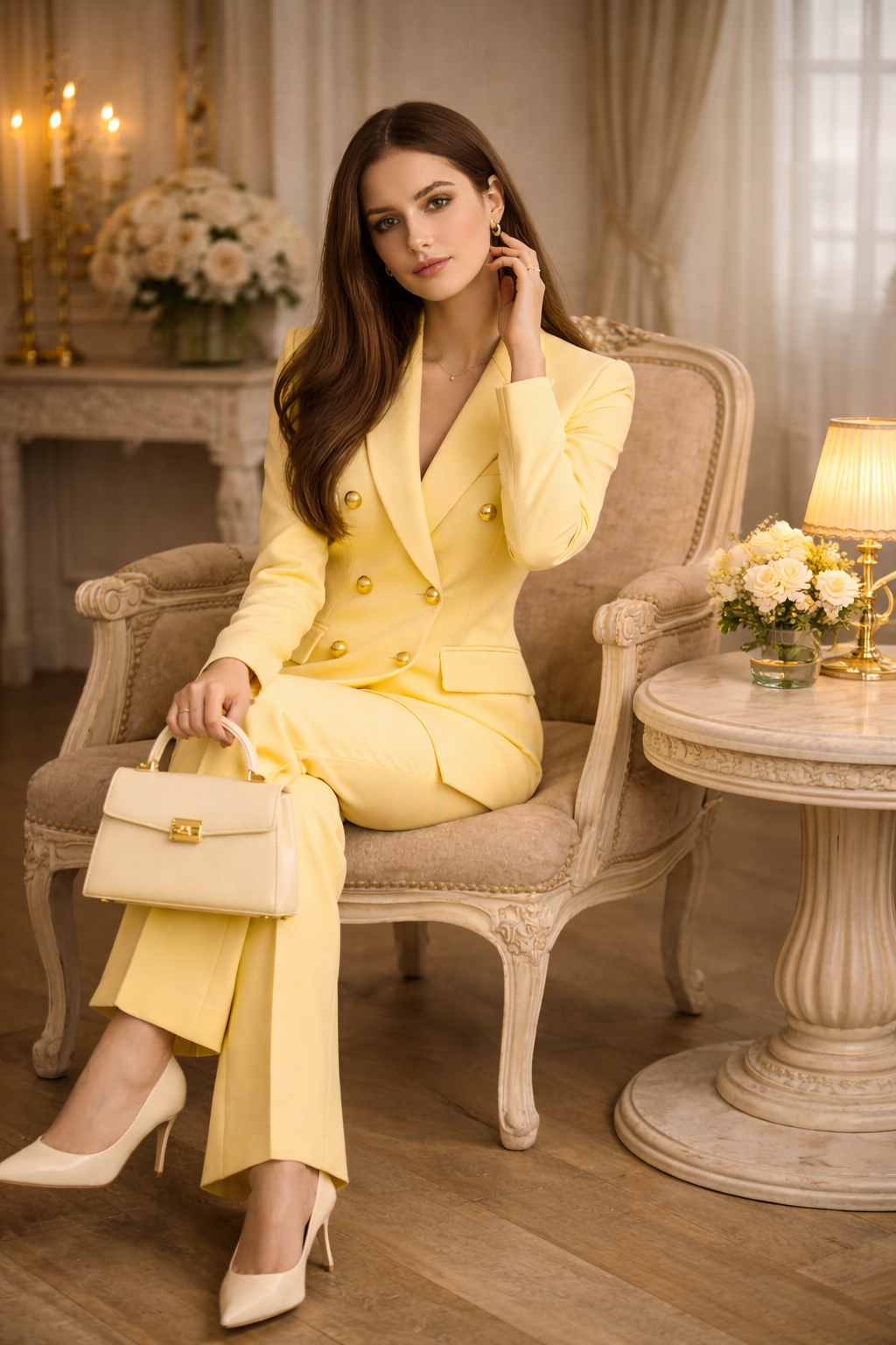 Champagne Yellow Double Breasted Power Suit