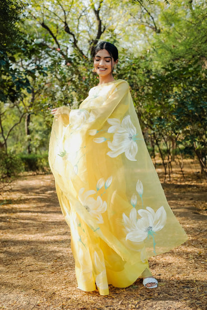 Sunshine Mist (Handpainted Organza Saree)