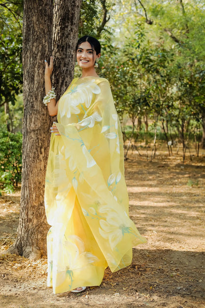 Sunshine Mist (Handpainted Organza Saree)