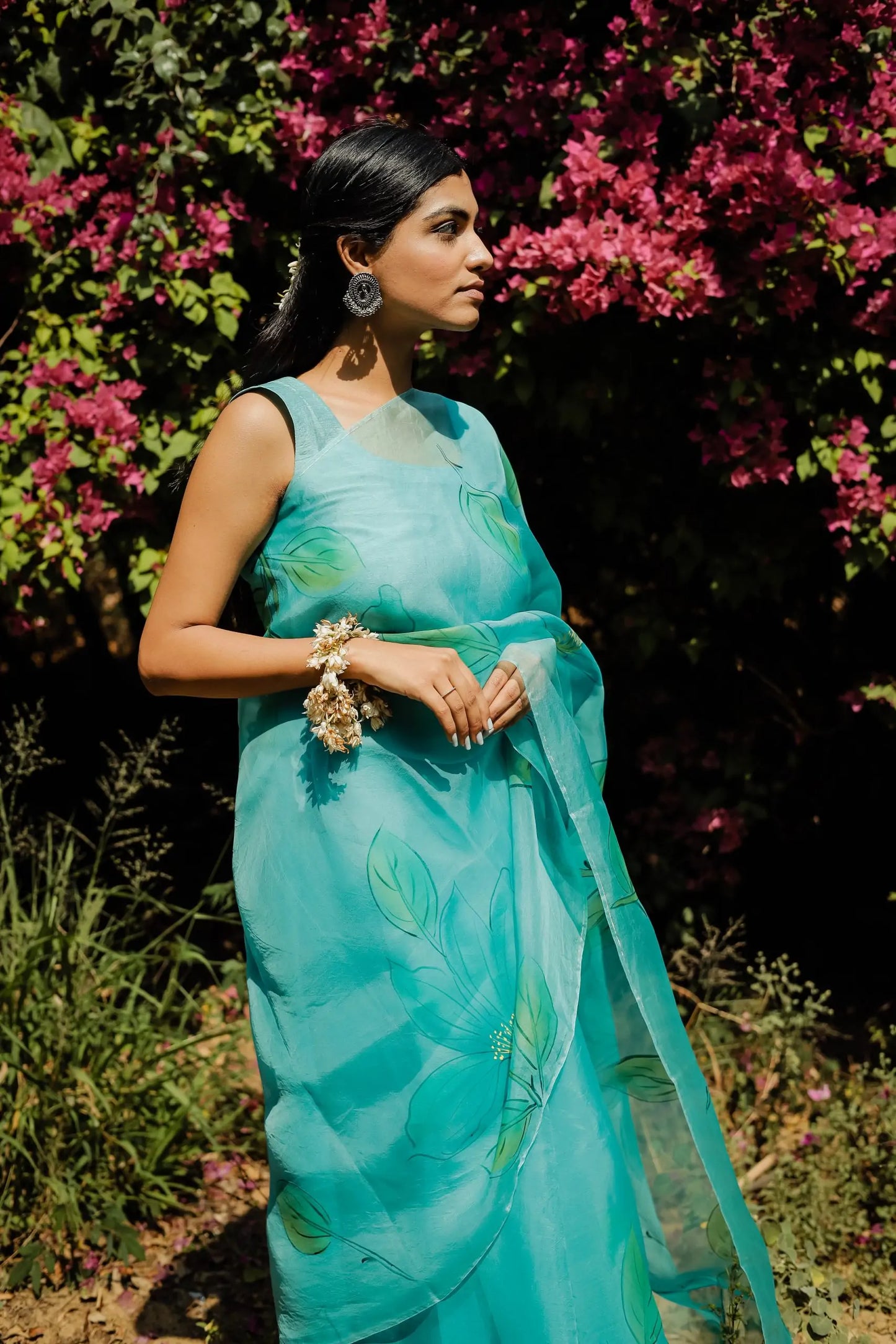 Aqua Mist (Handpainted Organza Saree)