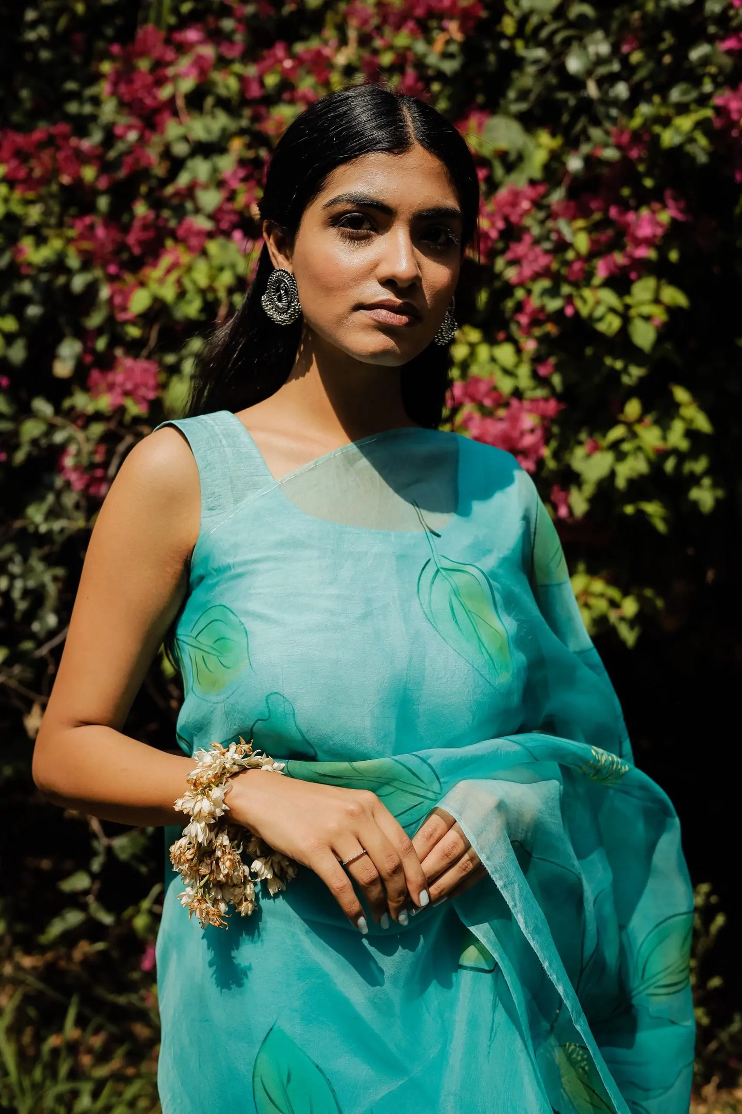 Aqua Mist (Handpainted Organza Saree)