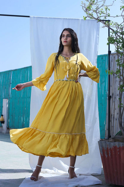 MUSTARD MUSLIN SILK DRESS