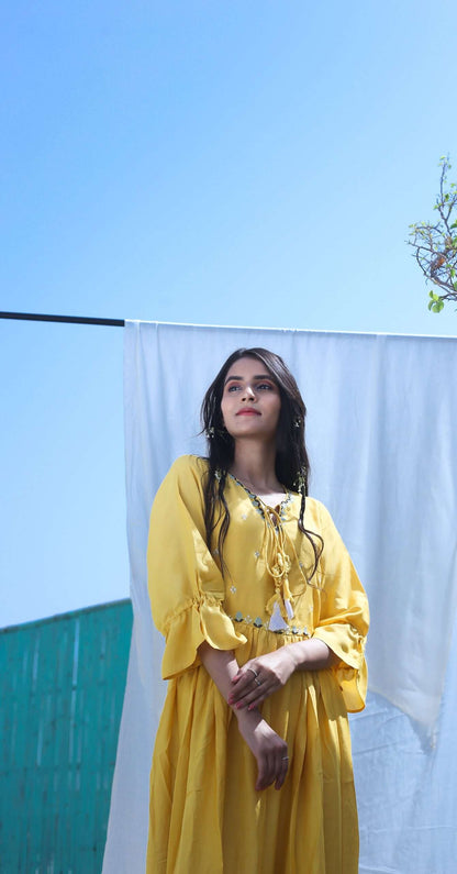 MUSTARD MUSLIN SILK DRESS