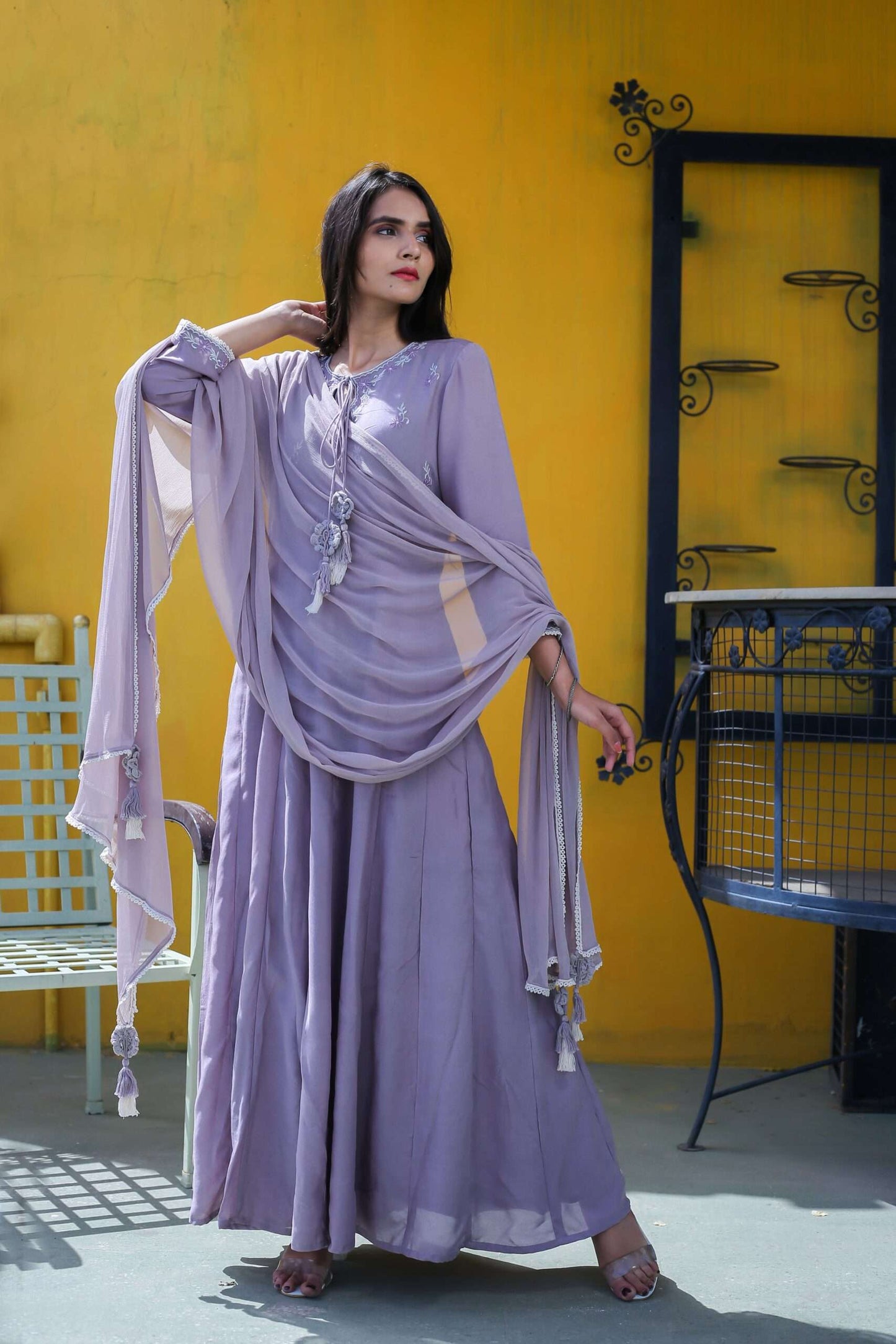 LAVENDER GREY ANARKALI SET OF 2