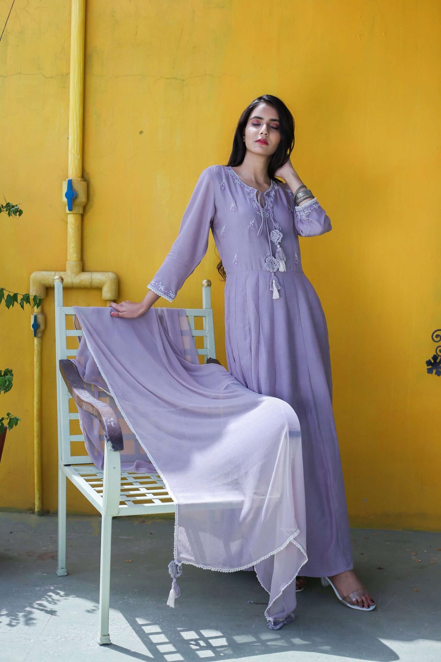 LAVENDER GREY ANARKALI SET OF 2