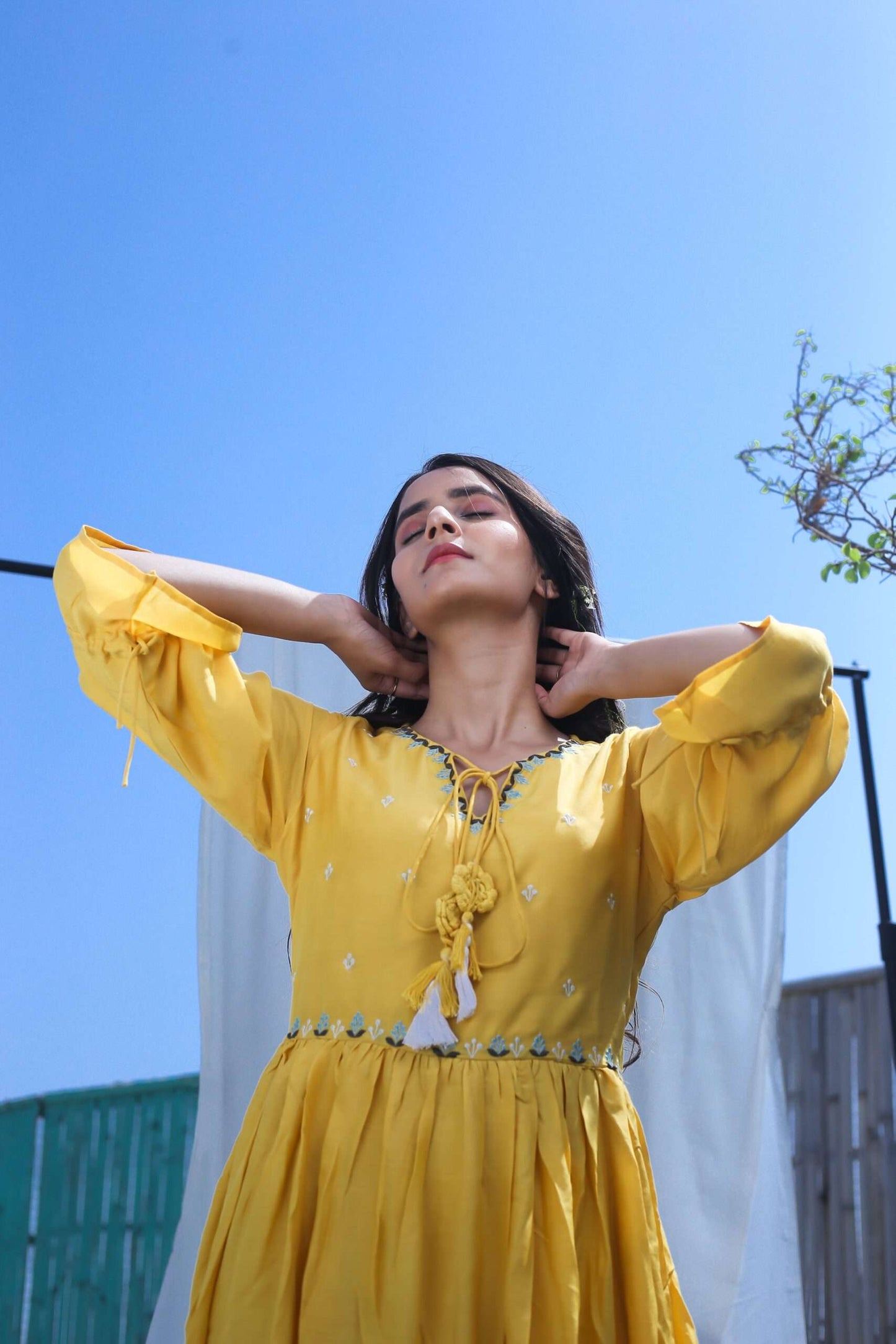 MUSTARD MUSLIN SILK DRESS