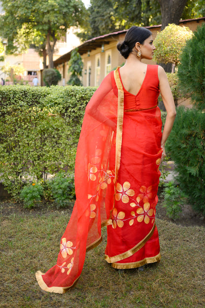 Sunehri Shagun Handpainted Orgazna Saree