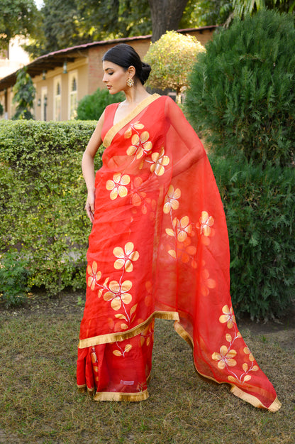 Sunehri Shagun Handpainted Orgazna Saree