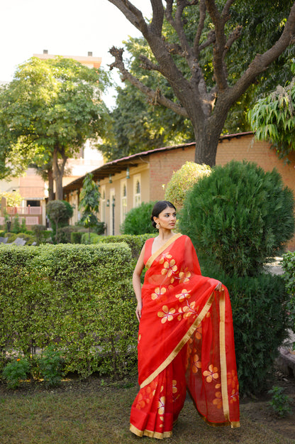 Sunehri Shagun Handpainted Orgazna Saree