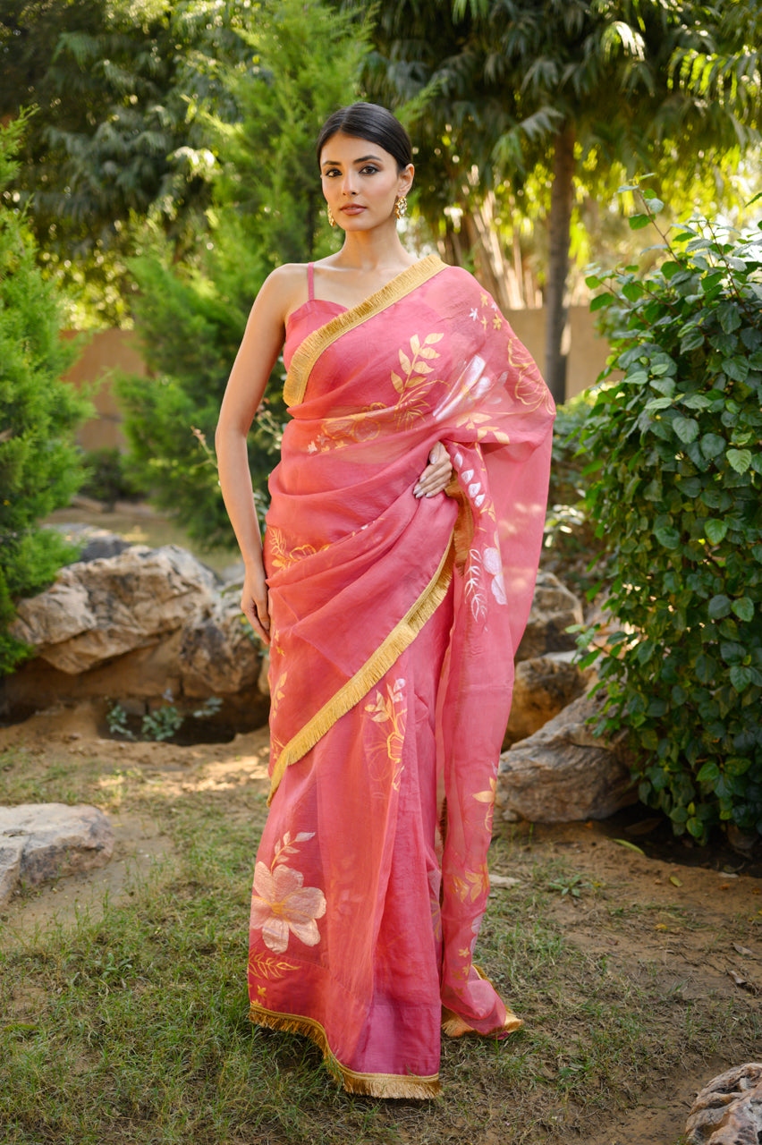 Noor-e-Sunehra Handpainted Organza Saree