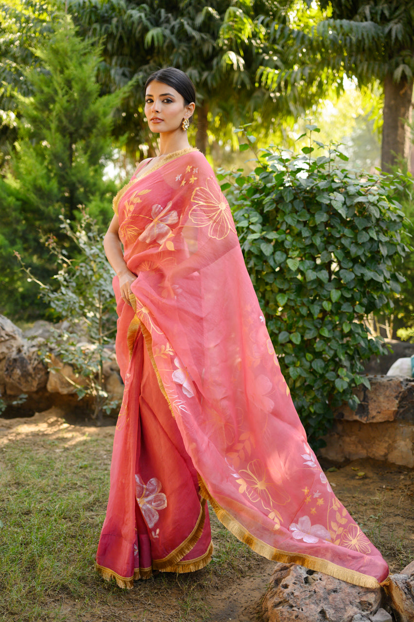 Noor-e-Sunehra Handpainted Organza Saree